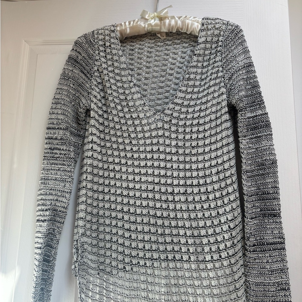 Helmut Lang white and black open work sweater